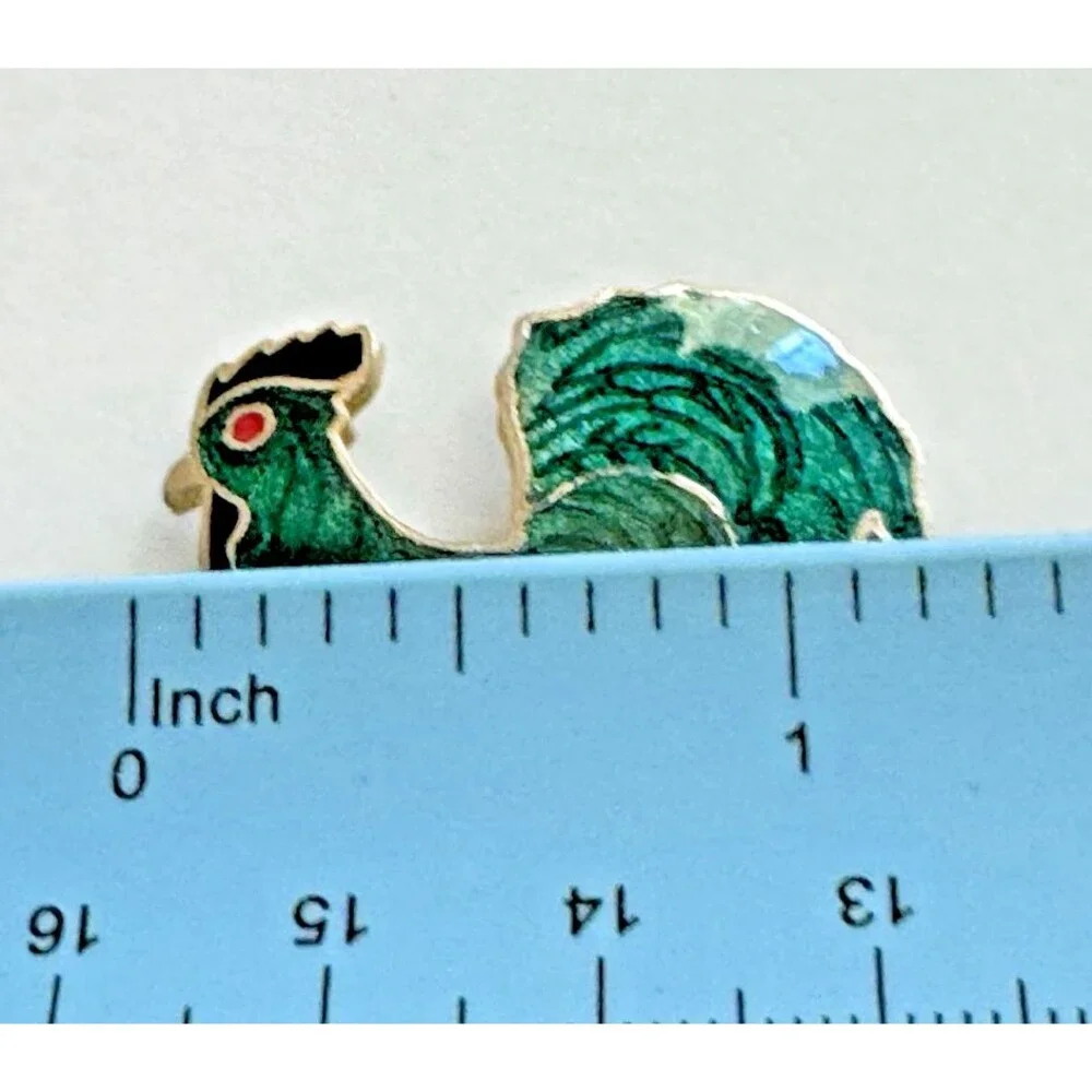 Vintage Green Enamel Rooster Brooch – 1.75 Inches